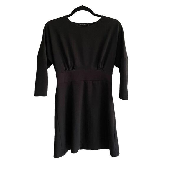 ZARA Y2K Crew Neck Open Back Batwing Dolman Sleeves Mini Dress Black M - Picture 2 of 7